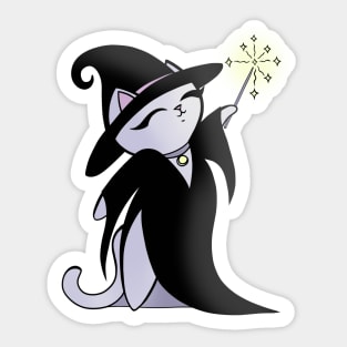 Cute Little Witch Black Cat with Wand Casting Spell Sticker